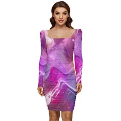 Background-color Women Long Sleeve Ruched Stretch Jersey Dress