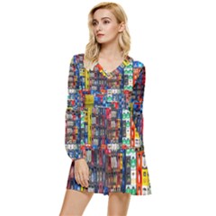 Beverages Tiered Long Sleeve Mini Dress