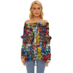 Beverages Off Shoulder Chiffon Pocket Shirt