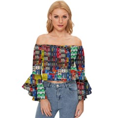 Beverages Off Shoulder Flutter Bell Sleeve Top