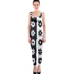 Black-and-white-flower-pattern-by-zebra-stripes-seamless-floral-for-printing-wall-textile-free-vecto One Piece Catsuit by nate14shop