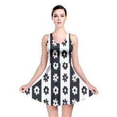 Black-and-white-flower-pattern-by-zebra-stripes-seamless-floral-for-printing-wall-textile-free-vecto Reversible Skater Dress by nate14shop