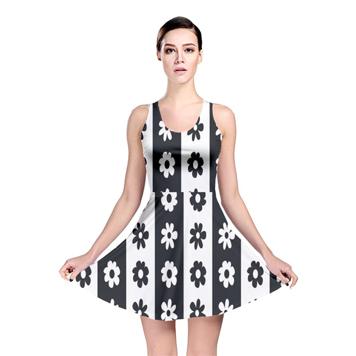 Black-and-white-flower-pattern-by-zebra-stripes-seamless-floral-for-printing-wall-textile-free-vecto Reversible Skater Dress