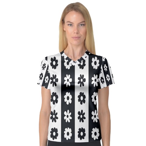 Black-and-white-flower-pattern-by-zebra-stripes-seamless-floral-for-printing-wall-textile-free-vecto V-neck Sport Mesh Tee by nate14shop