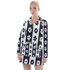 Black-and-white-flower-pattern-by-zebra-stripes-seamless-floral-for-printing-wall-textile-free-vecto Women s Long Sleeve Casual Dress by nate14shop