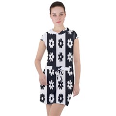 Black-and-white-flower-pattern-by-zebra-stripes-seamless-floral-for-printing-wall-textile-free-vecto Drawstring Hooded Dress by nate14shop