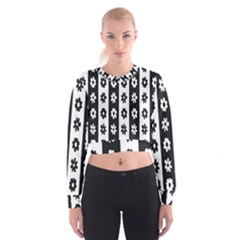 Black-and-white-flower-pattern-by-zebra-stripes-seamless-floral-for-printing-wall-textile-free-vecto Cropped Sweatshirt by nate14shop