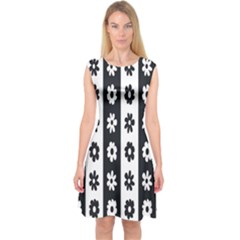 Black-and-white-flower-pattern-by-zebra-stripes-seamless-floral-for-printing-wall-textile-free-vecto Capsleeve Midi Dress by nate14shop