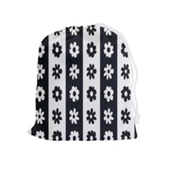 Black-and-white-flower-pattern-by-zebra-stripes-seamless-floral-for-printing-wall-textile-free-vecto Drawstring Pouch (xl) by nate14shop