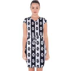 Black-and-white-flower-pattern-by-zebra-stripes-seamless-floral-for-printing-wall-textile-free-vecto Capsleeve Drawstring Dress  by nate14shop