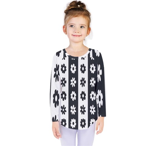 Black-and-white-flower-pattern-by-zebra-stripes-seamless-floral-for-printing-wall-textile-free-vecto Kids  Long Sleeve Tee by nate14shop