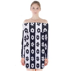 Black-and-white-flower-pattern-by-zebra-stripes-seamless-floral-for-printing-wall-textile-free-vecto Long Sleeve Off Shoulder Dress by nate14shop