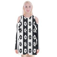 Black-and-white-flower-pattern-by-zebra-stripes-seamless-floral-for-printing-wall-textile-free-vecto Velvet Long Sleeve Shoulder Cutout Dress by nate14shop