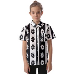 Black-and-white-flower-pattern-by-zebra-stripes-seamless-floral-for-printing-wall-textile-free-vecto Kids  Short Sleeve Shirt