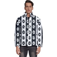 Black-and-white-flower-pattern-by-zebra-stripes-seamless-floral-for-printing-wall-textile-free-vecto Men s Puffer Bubble Jacket Coat