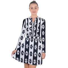 Black-and-white-flower-pattern-by-zebra-stripes-seamless-floral-for-printing-wall-textile-free-vecto Long Sleeve Panel Dress by nate14shop