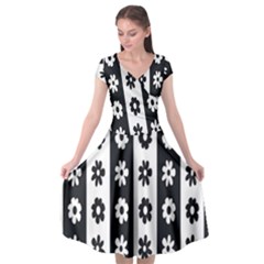 Black-and-white-flower-pattern-by-zebra-stripes-seamless-floral-for-printing-wall-textile-free-vecto Cap Sleeve Wrap Front Dress by nate14shop