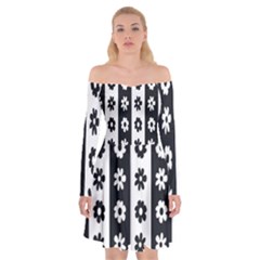 Black-and-white-flower-pattern-by-zebra-stripes-seamless-floral-for-printing-wall-textile-free-vecto Off Shoulder Skater Dress by nate14shop