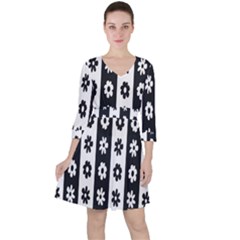 Black-and-white-flower-pattern-by-zebra-stripes-seamless-floral-for-printing-wall-textile-free-vecto Quarter Sleeve Ruffle Waist Dress