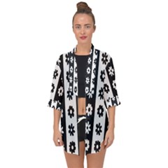 Black-and-white-flower-pattern-by-zebra-stripes-seamless-floral-for-printing-wall-textile-free-vecto Open Front Chiffon Kimono by nate14shop