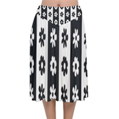 Black-and-white-flower-pattern-by-zebra-stripes-seamless-floral-for-printing-wall-textile-free-vecto Velvet Flared Midi Skirt by nate14shop