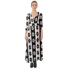 Black-and-white-flower-pattern-by-zebra-stripes-seamless-floral-for-printing-wall-textile-free-vecto Button Up Boho Maxi Dress by nate14shop