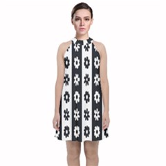 Black-and-white-flower-pattern-by-zebra-stripes-seamless-floral-for-printing-wall-textile-free-vecto Velvet Halter Neckline Dress  by nate14shop