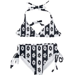 Black-and-white-flower-pattern-by-zebra-stripes-seamless-floral-for-printing-wall-textile-free-vecto Kids  Classic Bikini Set by nate14shop