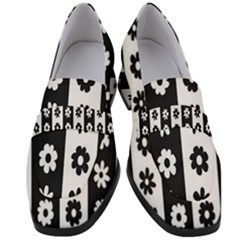 Black-and-white-flower-pattern-by-zebra-stripes-seamless-floral-for-printing-wall-textile-free-vecto Women s Chunky Heel Loafers by nate14shop