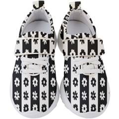 Black-and-white-flower-pattern-by-zebra-stripes-seamless-floral-for-printing-wall-textile-free-vecto Kids  Velcro Strap Shoes