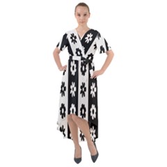 Black-and-white-flower-pattern-by-zebra-stripes-seamless-floral-for-printing-wall-textile-free-vecto Front Wrap High Low Dress by nate14shop