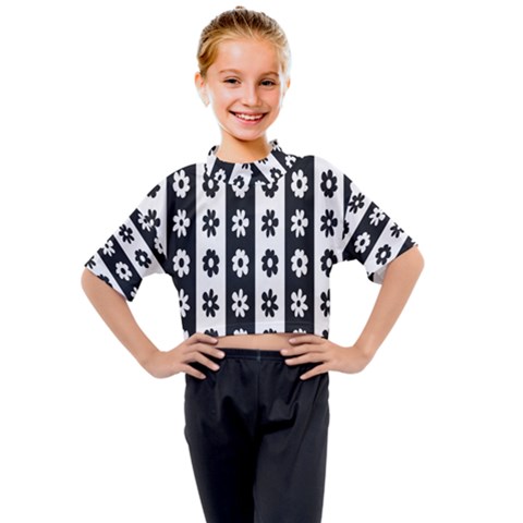 Black-and-white-flower-pattern-by-zebra-stripes-seamless-floral-for-printing-wall-textile-free-vecto Kids Mock Neck Tee by nate14shop