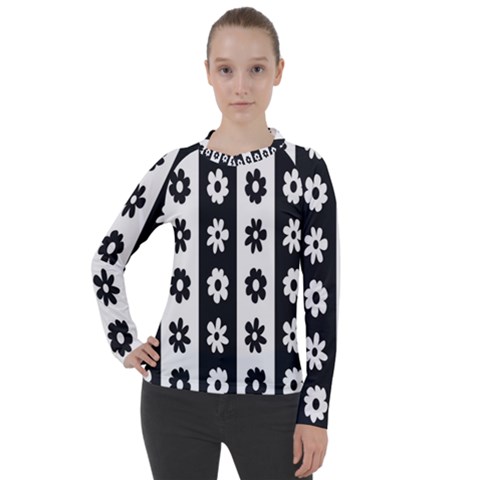 Black-and-white-flower-pattern-by-zebra-stripes-seamless-floral-for-printing-wall-textile-free-vecto Women s Pique Long Sleeve Tee by nate14shop