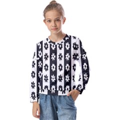 Black-and-white-flower-pattern-by-zebra-stripes-seamless-floral-for-printing-wall-textile-free-vecto Kids  Long Sleeve Tee With Frill 