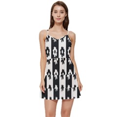 Black-and-white-flower-pattern-by-zebra-stripes-seamless-floral-for-printing-wall-textile-free-vecto Short Frill Dress