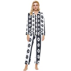 Black-and-white-flower-pattern-by-zebra-stripes-seamless-floral-for-printing-wall-textile-free-vecto Womens  Long Sleeve Velvet Pocket Pajamas Set by nate14shop