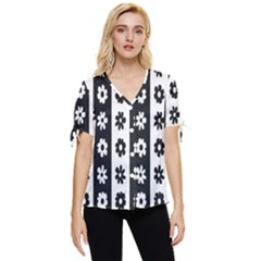 Black-and-white-flower-pattern-by-zebra-stripes-seamless-floral-for-printing-wall-textile-free-vecto Bow Sleeve Button Up Top