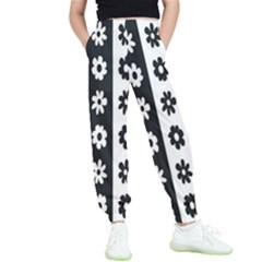 Black-and-white-flower-pattern-by-zebra-stripes-seamless-floral-for-printing-wall-textile-free-vecto Kids  Elastic Waist Pants by nate14shop