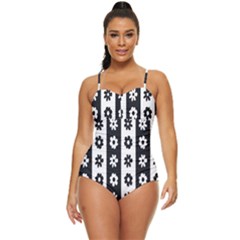 Black-and-white-flower-pattern-by-zebra-stripes-seamless-floral-for-printing-wall-textile-free-vecto Retro Full Coverage Swimsuit