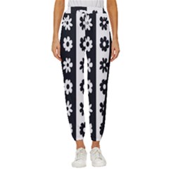 Black-and-white-flower-pattern-by-zebra-stripes-seamless-floral-for-printing-wall-textile-free-vecto Cropped Drawstring Pants