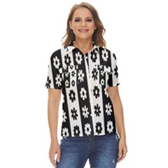 Black-and-white-flower-pattern-by-zebra-stripes-seamless-floral-for-printing-wall-textile-free-vecto Women s Short Sleeve Double Pocket Shirt