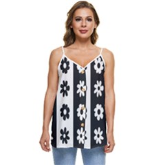 Black-and-white-flower-pattern-by-zebra-stripes-seamless-floral-for-printing-wall-textile-free-vecto Casual Spaghetti Strap Chiffon Top