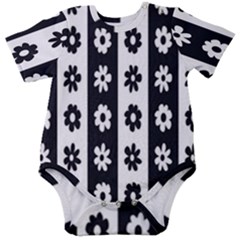 Black-and-white-flower-pattern-by-zebra-stripes-seamless-floral-for-printing-wall-textile-free-vecto Baby Short Sleeve Onesie Bodysuit