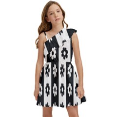 Black-and-white-flower-pattern-by-zebra-stripes-seamless-floral-for-printing-wall-textile-free-vecto Kids  One Shoulder Party Dress