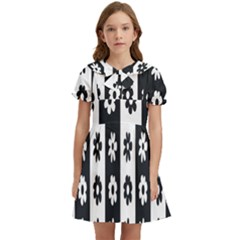 Black-and-white-flower-pattern-by-zebra-stripes-seamless-floral-for-printing-wall-textile-free-vecto Kids  Bow Tie Puff Sleeve Dress by nate14shop