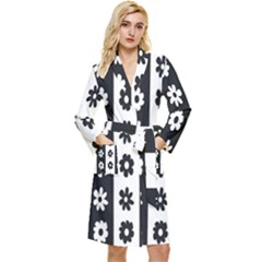 Black-and-white-flower-pattern-by-zebra-stripes-seamless-floral-for-printing-wall-textile-free-vecto Long Sleeve Velour Robe