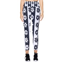 Black-and-white-flower-pattern-by-zebra-stripes-seamless-floral-for-printing-wall-textile-free-vecto Pocket Leggings 