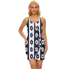 Black-and-white-flower-pattern-by-zebra-stripes-seamless-floral-for-printing-wall-textile-free-vecto Wrap Tie Front Dress