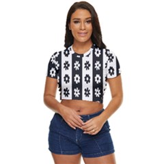 Black-and-white-flower-pattern-by-zebra-stripes-seamless-floral-for-printing-wall-textile-free-vecto Side Button Cropped Tee by nate14shop