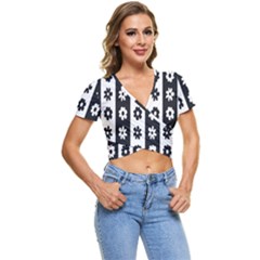 Black-and-white-flower-pattern-by-zebra-stripes-seamless-floral-for-printing-wall-textile-free-vecto Short Sleeve Foldover Tee by nate14shop